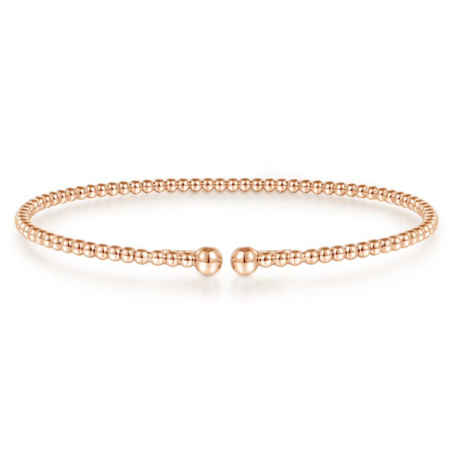 14K Rose Gold Beaded Bujukan Bangle, Sz 6.25