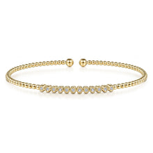 Load image into Gallery viewer, 14K Yellow Gold Bujukan Bead Cuff Bracelet with Bezel Set Di...
