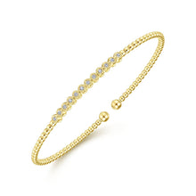 Load image into Gallery viewer, 14K Yellow Gold Bujukan Bead Cuff Bracelet with Bezel Set Di...
