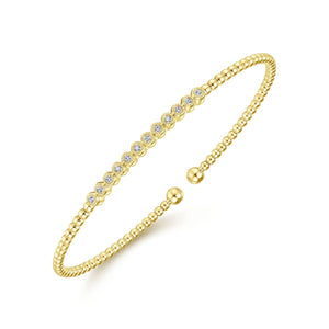14K Yellow Gold Bujukan Bead Cuff Bracelet with Bezel Set Di...