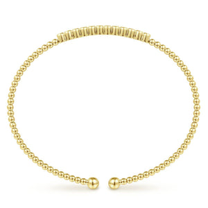 14K Yellow Gold Bujukan Bead Cuff Bracelet with Bezel Set Di...