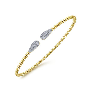 14K Yellow Gold Bujukan Bead Cuff Bracelet with Diamond Pavé...