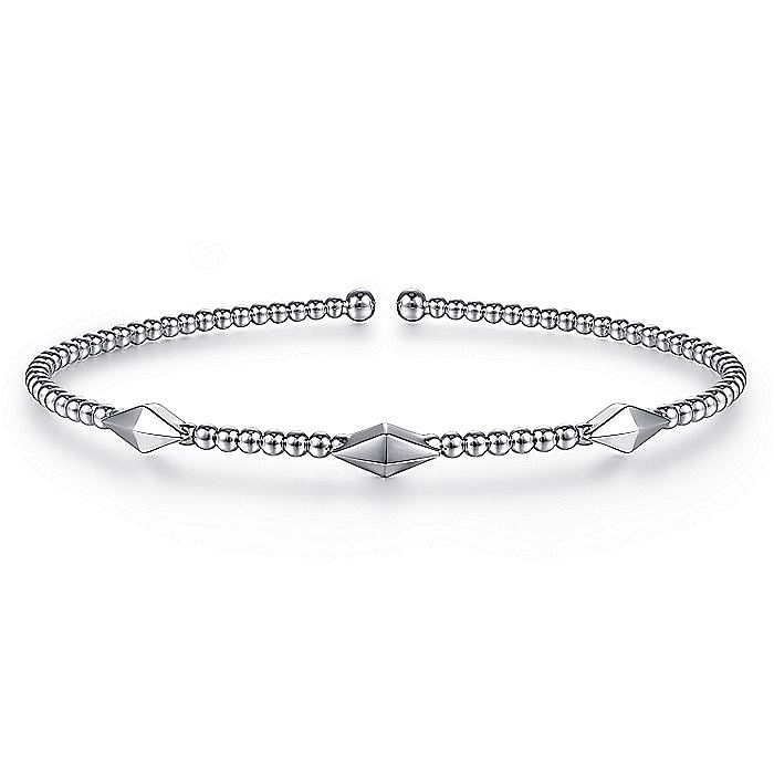 14K White Gold Bujukan Bead Cuff Bracelet with Pyramid Stati...