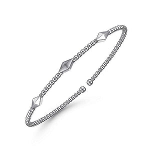 14K White Gold Bujukan Bead Cuff Bracelet with Pyramid Stati...