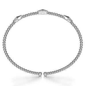 14K White Gold Bujukan Bead Cuff Bracelet with Pyramid Stati...