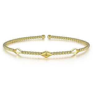 14K Yellow Gold Bujukan Bead Cuff Bracelet with Pyramid Stat...