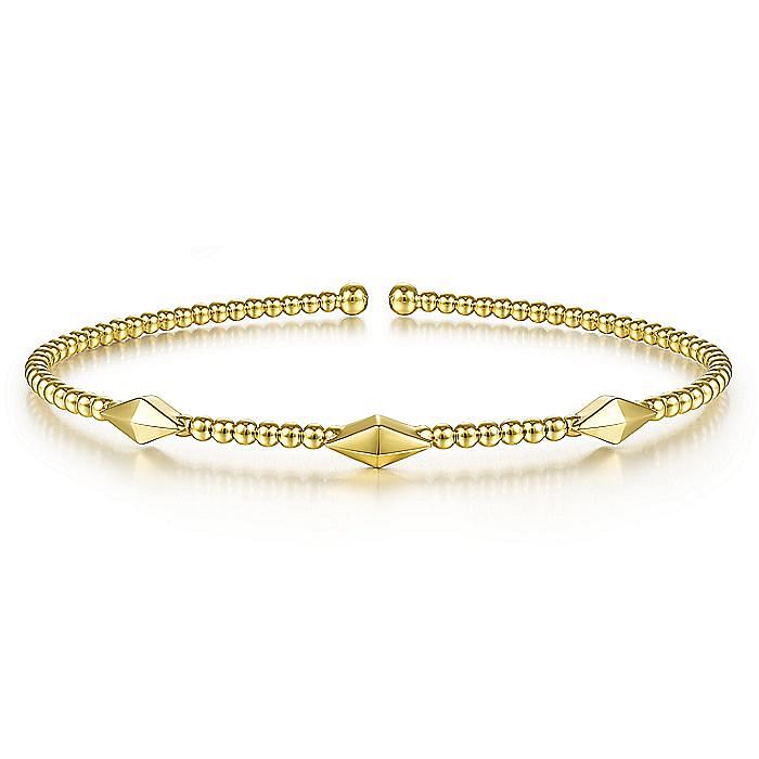 14K Yellow Gold Bujukan Bead Cuff Bracelet with Pyramid Stat...