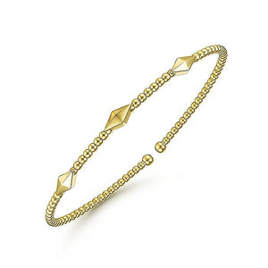 14K Yellow Gold Bujukan Bead Cuff Bracelet with Pyramid Stat...