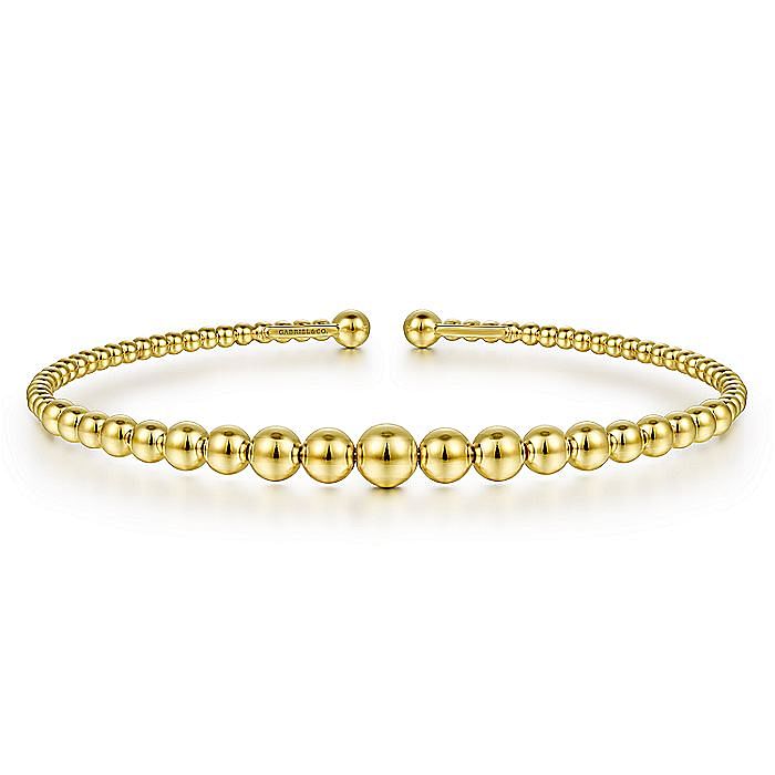 14KT yellow gold graduated beaded bangle bracelet, size 6.25