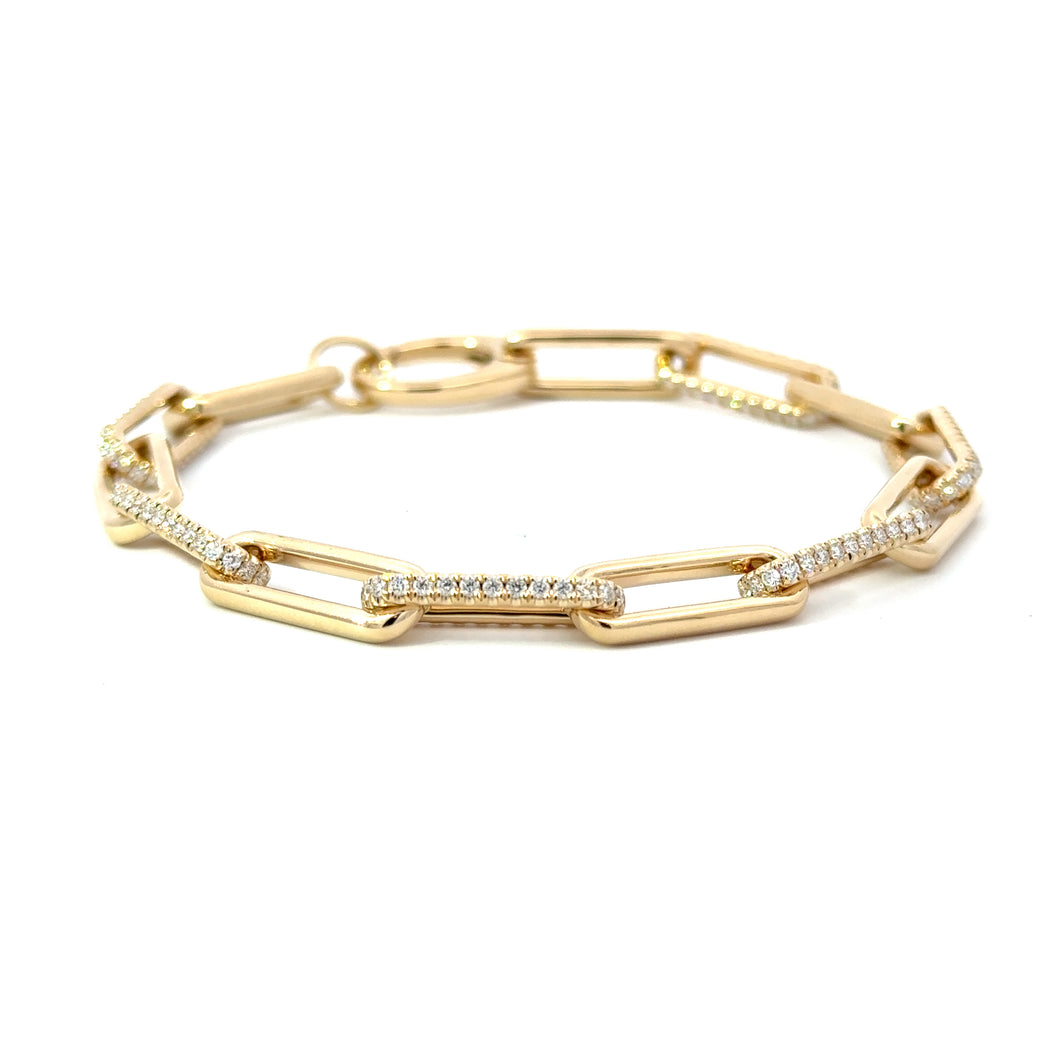 14KT yellow gold paperclip link bracelet with 1.50ctw round ...