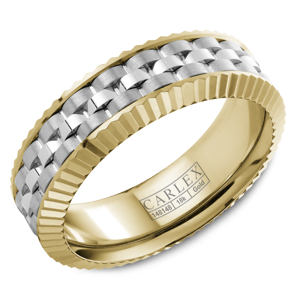 18KT white and yellow gold band with polished and satin cent...