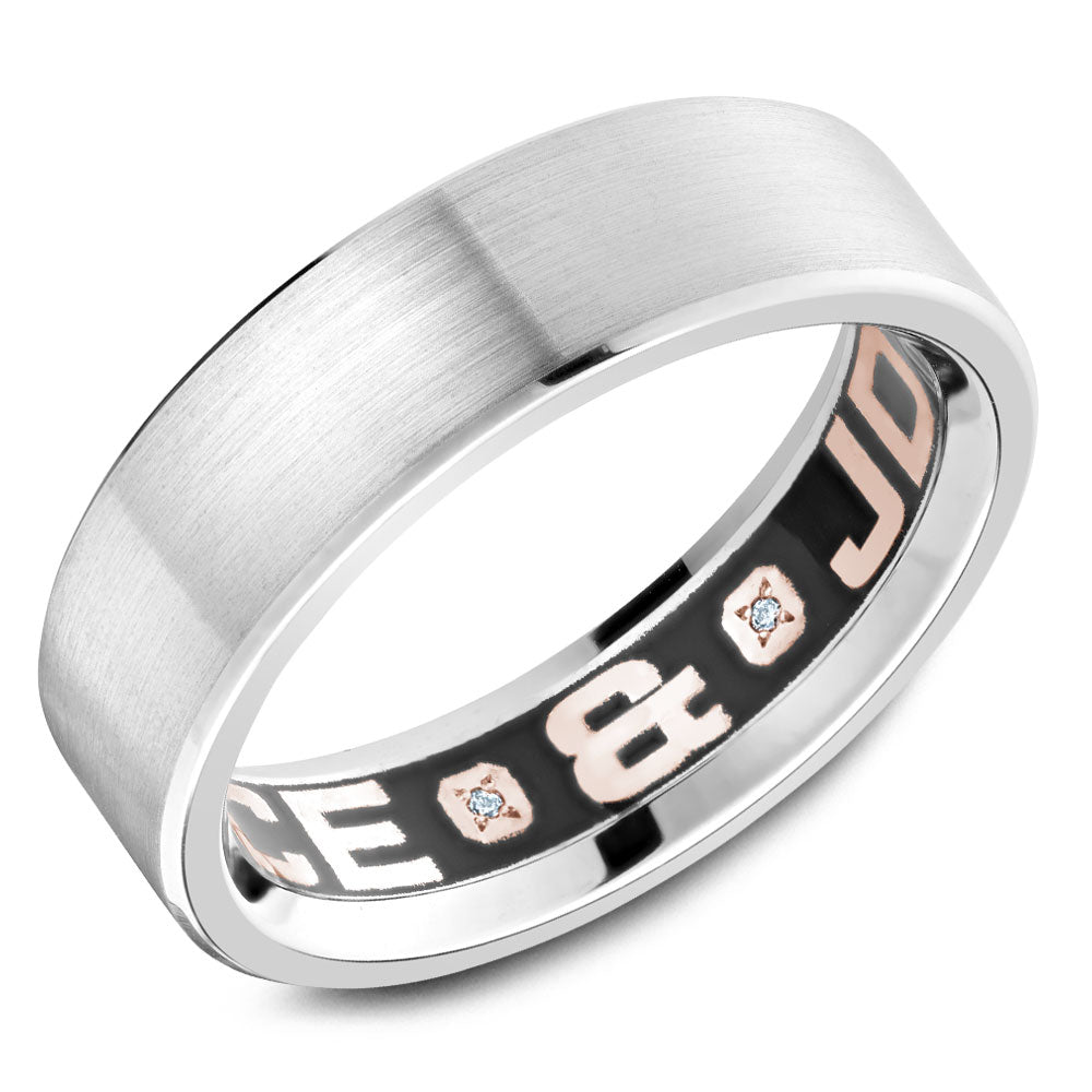 14KT white gold band with flat/brushed center, polished/insi...