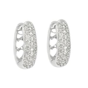 18KT white gold pave huggie earrings with 1.41ctw round diam...