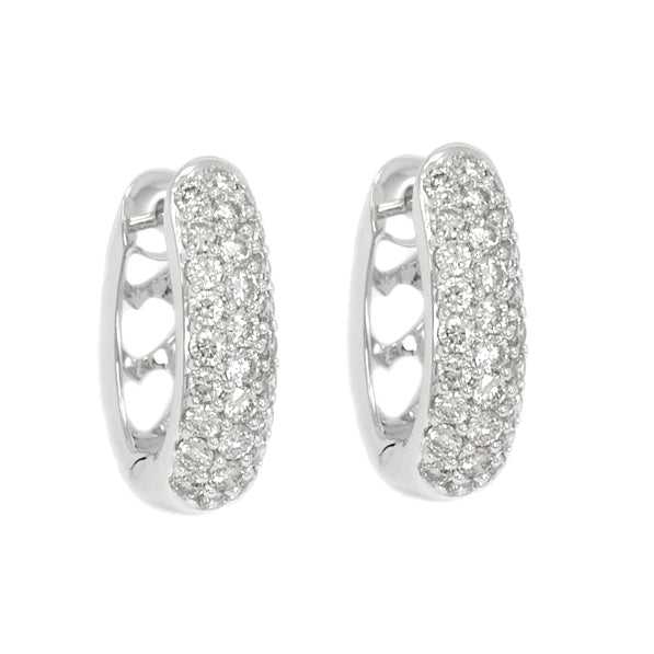 18KT white gold pave huggie earrings with 1.41ctw round diam...