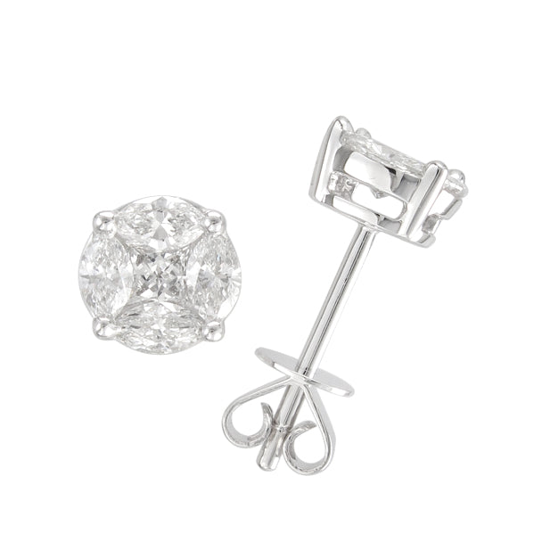 18KT white gold cluster stud earrings with 0.73ctw marquise ...