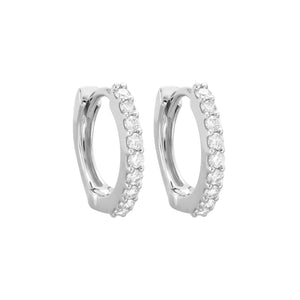 18KT white gold huggie hoop earrings with 0.21ctw round diam...