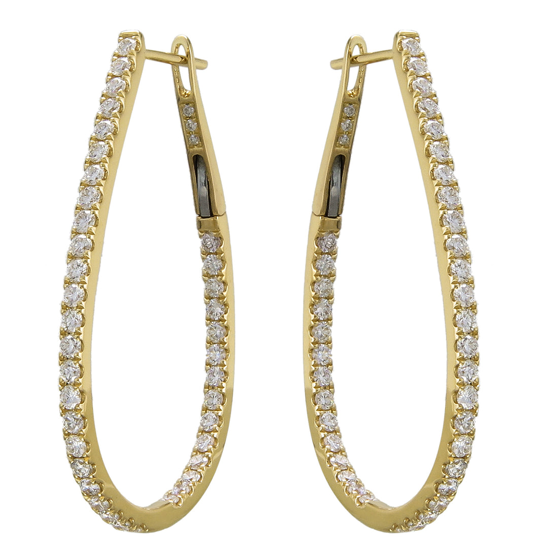 18KT Yellow Gold Hoop Earrings with 1.36ctw diamonds, H/I-SI...