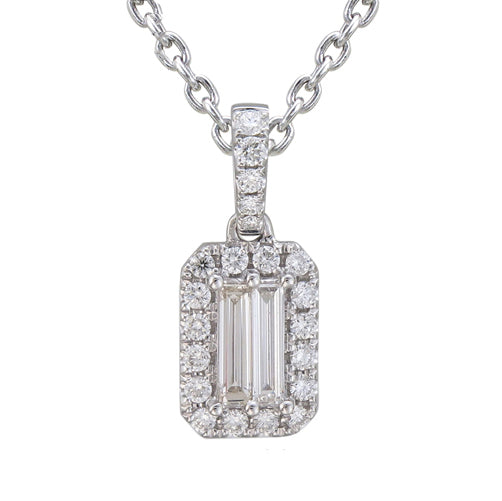 18KT White Gold Baguette Halo Pendant with 0.39ctw diamonds,...