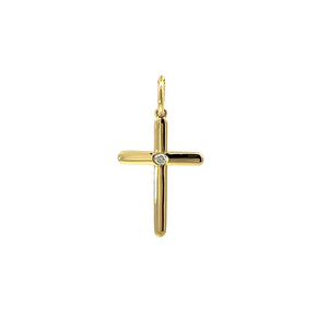 18KT yellow gold cross pendant with 0.03ct flush set diamond