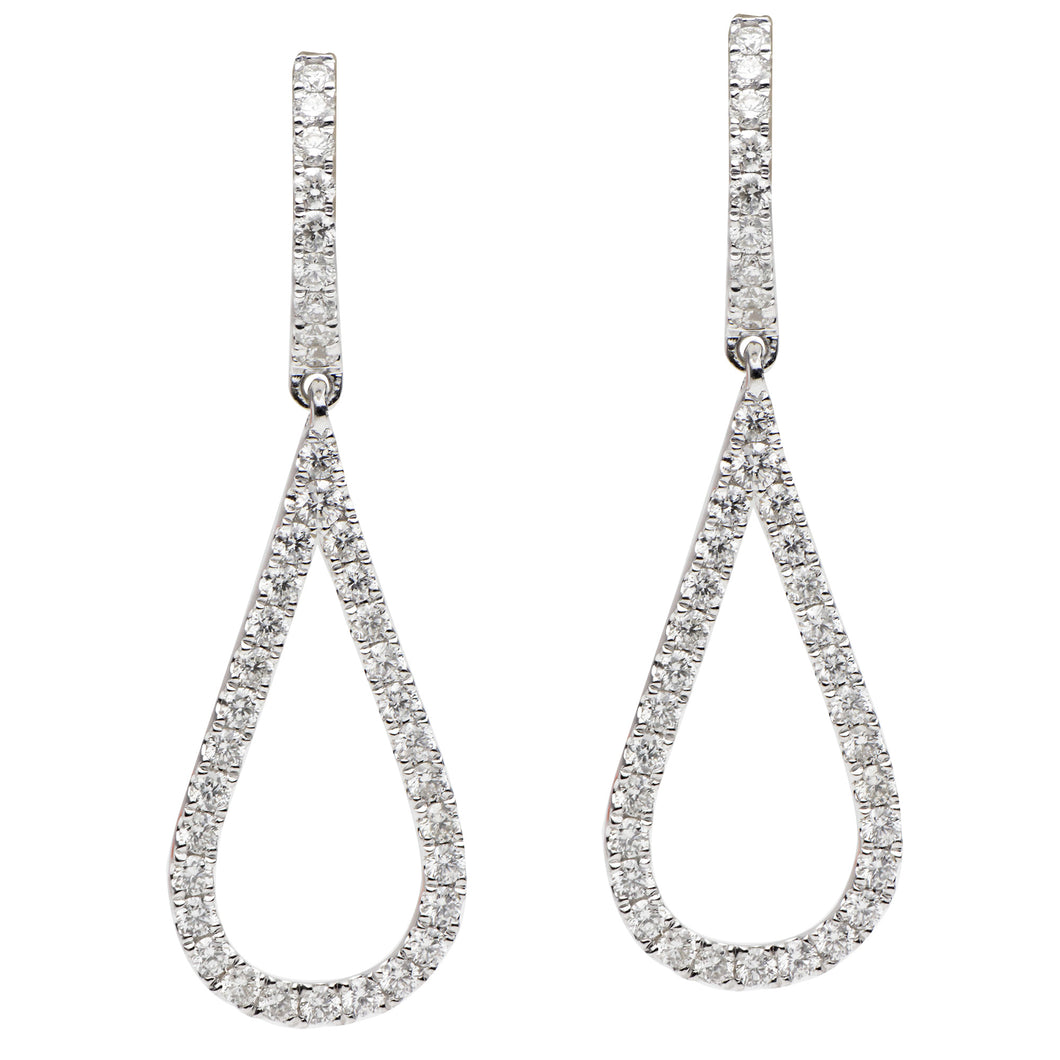 14KT white gold teardrop shaped earrings with 0.90ctw round ...