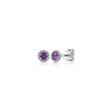 Load image into Gallery viewer, 14K White Gold Round Amethyst and Diamond Halo Stud Earring,...
