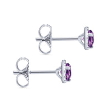 Load image into Gallery viewer, 14K White Gold Round Amethyst and Diamond Halo Stud Earring,...
