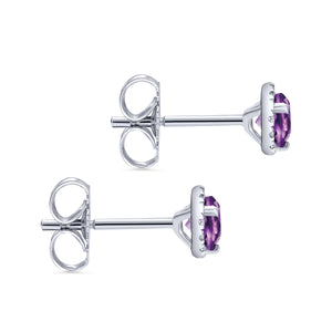 14K White Gold Round Amethyst and Diamond Halo Stud Earring,...