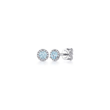 Load image into Gallery viewer, 14K White Gold Round Halo Aquamarine and Diamond Stud Earrin...
