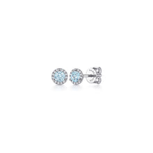 Load image into Gallery viewer, 14K White Gold Round Halo Aquamarine and Diamond Stud Earrin...
