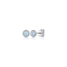 Load image into Gallery viewer, 14K White Gold Round Halo Aquamarine and Diamond Stud Earrin...
