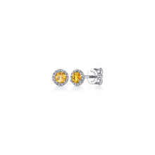 Load image into Gallery viewer, 14K White Gold Round Halo Citrine and Diamond Stud Earring, ...

