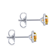 Load image into Gallery viewer, 14K White Gold Round Halo Citrine and Diamond Stud Earring, ...
