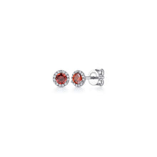 Load image into Gallery viewer, 14K White Gold Round Halo Garnet and Diamond Stud Earring, 0...
