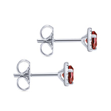 Load image into Gallery viewer, 14K White Gold Round Halo Garnet and Diamond Stud Earring, 0...
