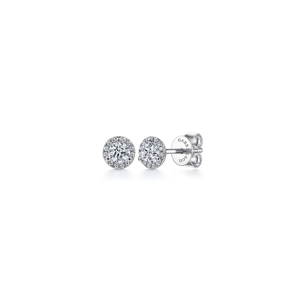 14K White Gold Diamond Halo Stud Earring, 0.56ctw H/I-SI