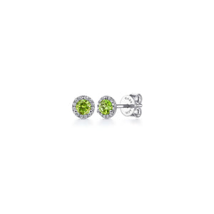 14K White Gold PE - Peridot Stud Earring, 0.09ctw H/I-SI, 0....