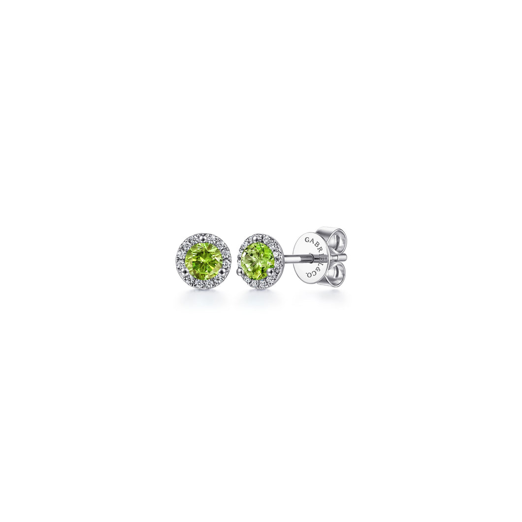 14K White Gold PE - Peridot Stud Earring, 0.09ctw H/I-SI, 0....