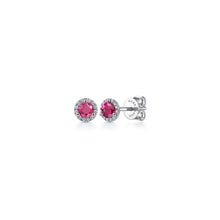 Load image into Gallery viewer, 14K White Gold Ruby Stud Earring, 0.09ctw H/I-SI, 0.82ctw Ru...
