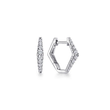 Load image into Gallery viewer, 14KT white gold geometric hoop earrings with 0.33ctw round d...
