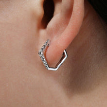 Load image into Gallery viewer, 14KT white gold geometric hoop earrings with 0.33ctw round d...
