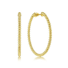 Load image into Gallery viewer, 14K Yellow Plain Gold 40mm Beaded Round Hoop Earrings
