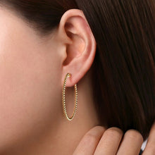 Load image into Gallery viewer, 14K Yellow Plain Gold 40mm Beaded Round Hoop Earrings
