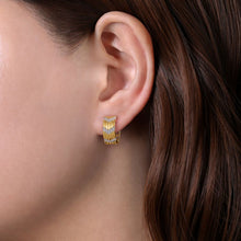 Load image into Gallery viewer, 14K Yellow Gold Wide 15mm Chevron Diamond Station Huggie Ear...
