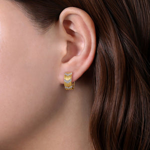 14K Yellow Gold Wide 15mm Chevron Diamond Station Huggie Ear...