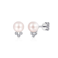 Load image into Gallery viewer, 14K White Gold Pearl Post Earrings With Diamond Accents, 0.0...
