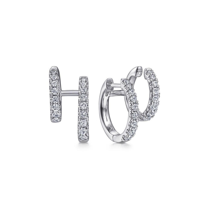 14K White Gold Diamond Double Huggie  Earrings, 0.72ctw H/I-...