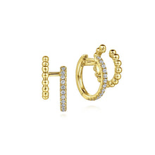 Load image into Gallery viewer, 14K Yellow Gold Diamond And beaded Double Huggies, 0.34ctw H...
