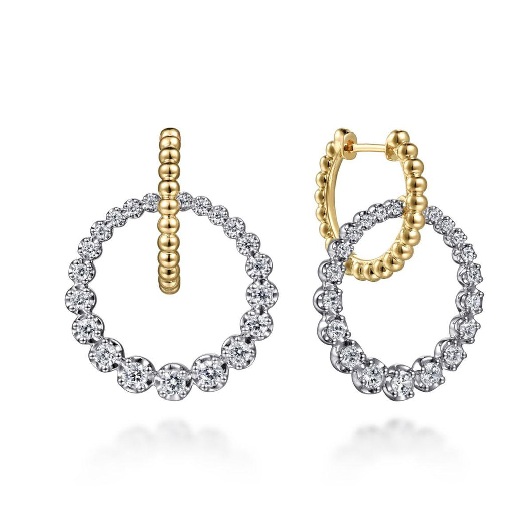 14K White-Yellow Gold Bujukan Diamond Circle Huggies, 1.06ct...