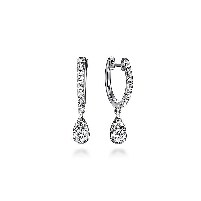 14KT white gold drop earrings with 0.53ctw round diamonds, H...