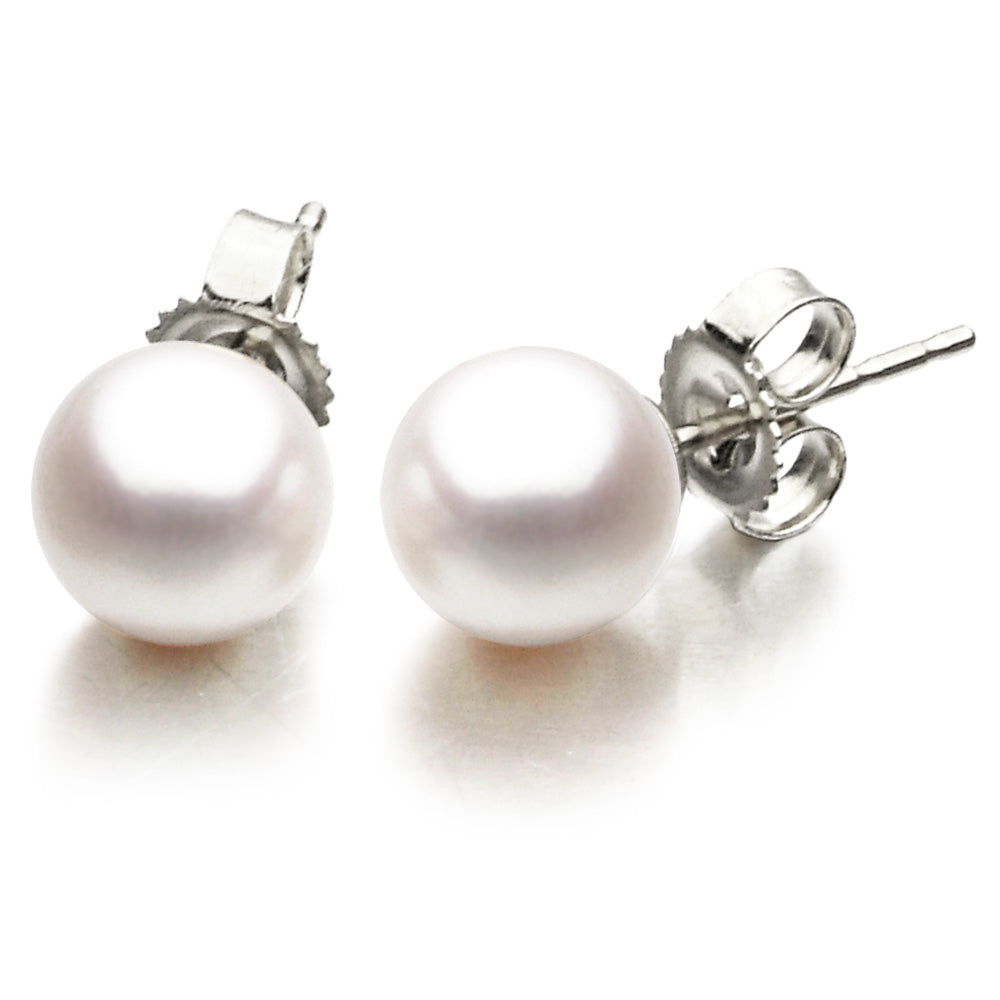 14KT white gold pearl stud earrings, cultured Akoya, 4.5-5mm